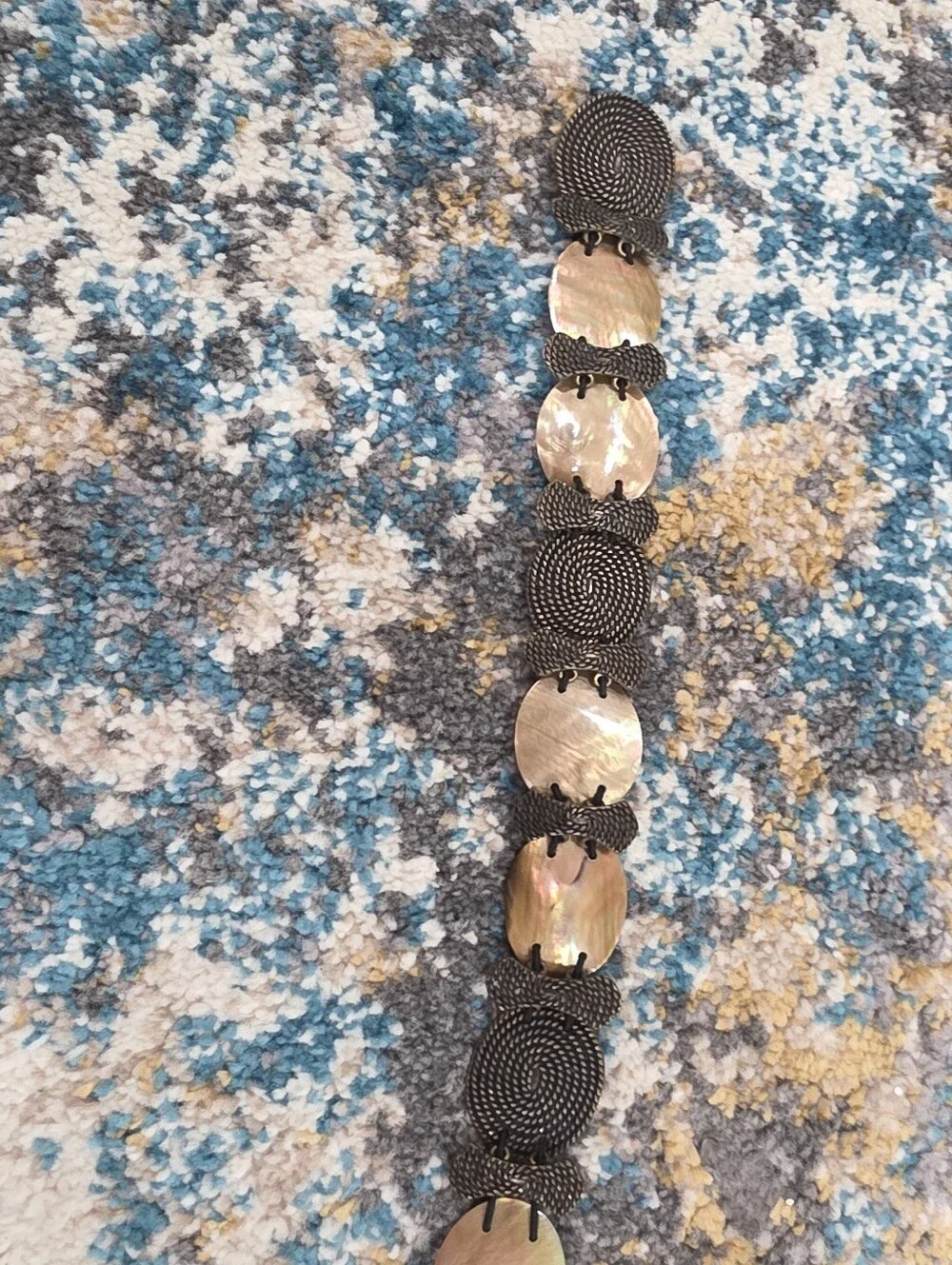 Vintage  Boho Metalic Concho And Mother Of Pearl Elastic   Stretch Waist  Belt